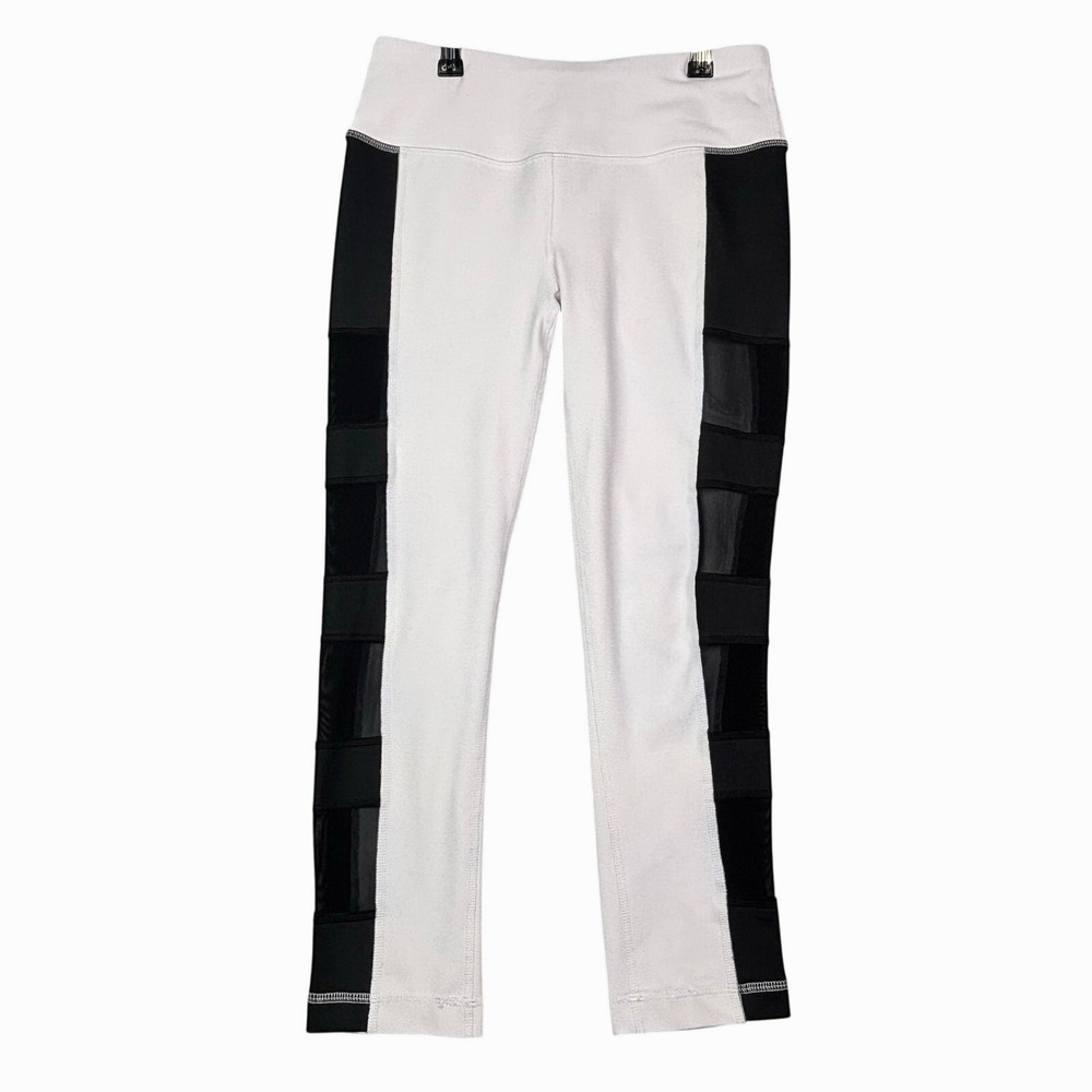 90 Degree by Reflex Womens White Black Mesh‎ Panel Cropped Leggings Size S